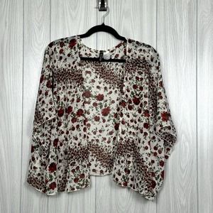 Divided by H&M Medium Boho Sheer Floral (Red Roses) Open Kimono